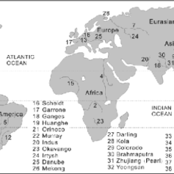 Rivers labeled on world map