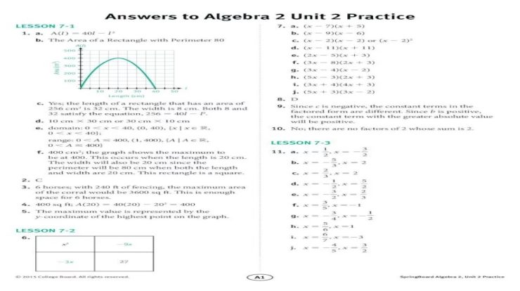 Springboard algebra 2 answer key pdf