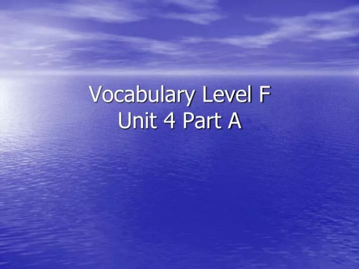 Vocabulary level f unit 4